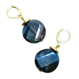 Coin Crystal Earrings - Labradorite Blue