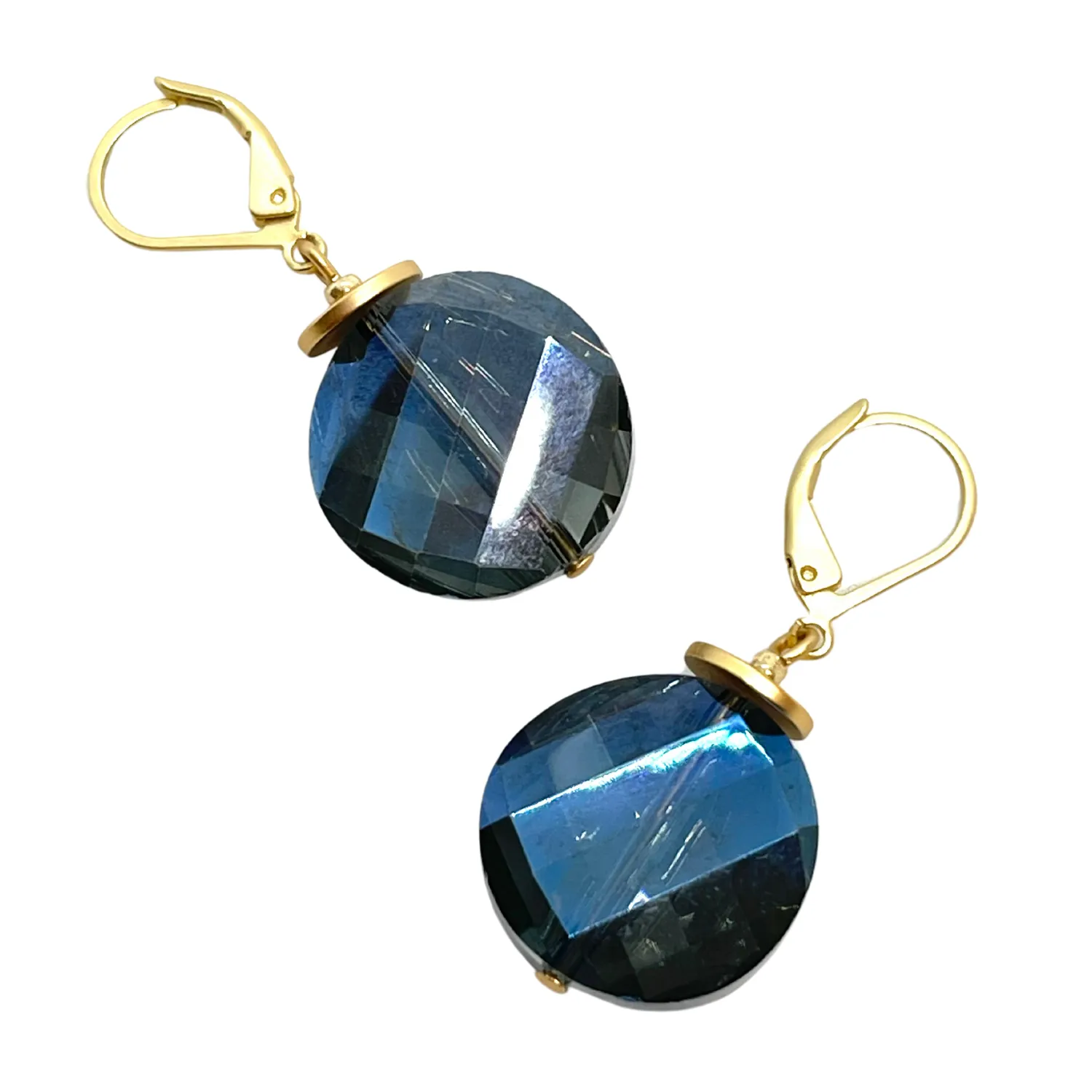 Coin Crystal Earrings - Labradorite Blue