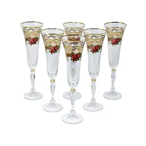 Crystal Champagne Flute, 24K Gold Floral