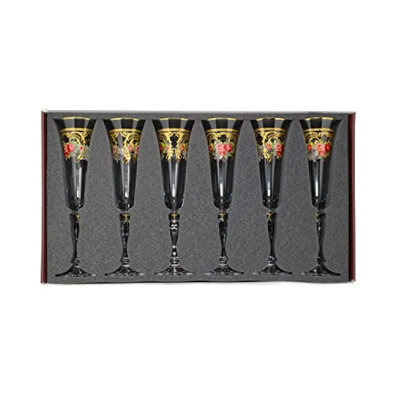 Crystal Champagne Flute, 24K Gold Floral