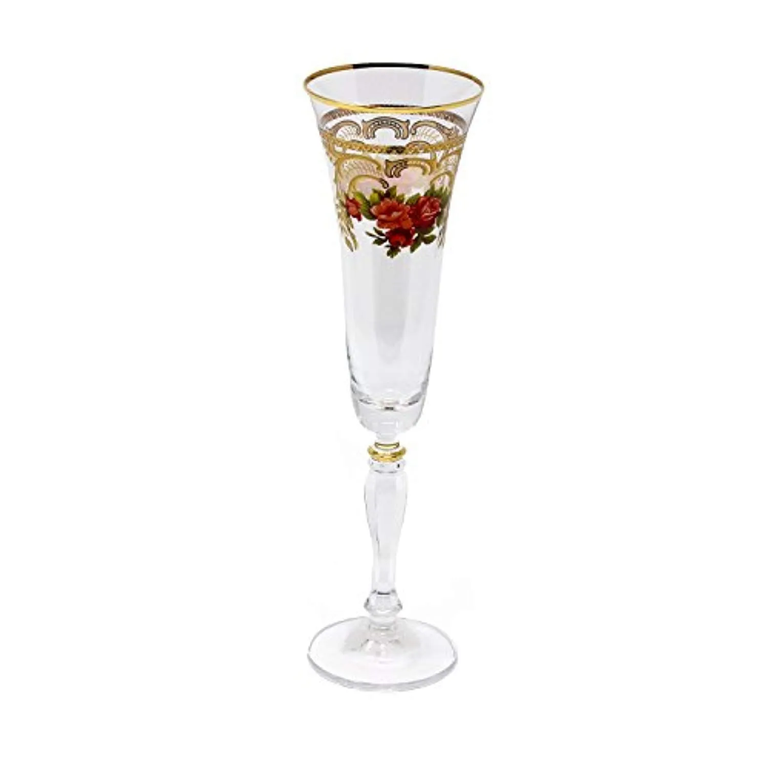Crystal Champagne Flute, 24K Gold Floral