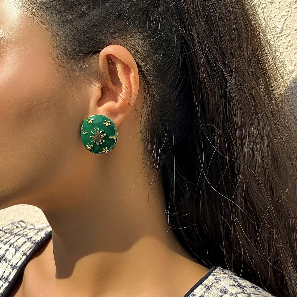Customized European and American Jewelry, Unique Ethnic Metal Earrings with Oil Drip Detail, Star-Shaped Faux Pearl Earrings for Women