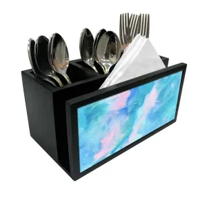 Cutlery Tissue Holder Napkin Stand -  Arctic Space Sky Blue Green Watercolor