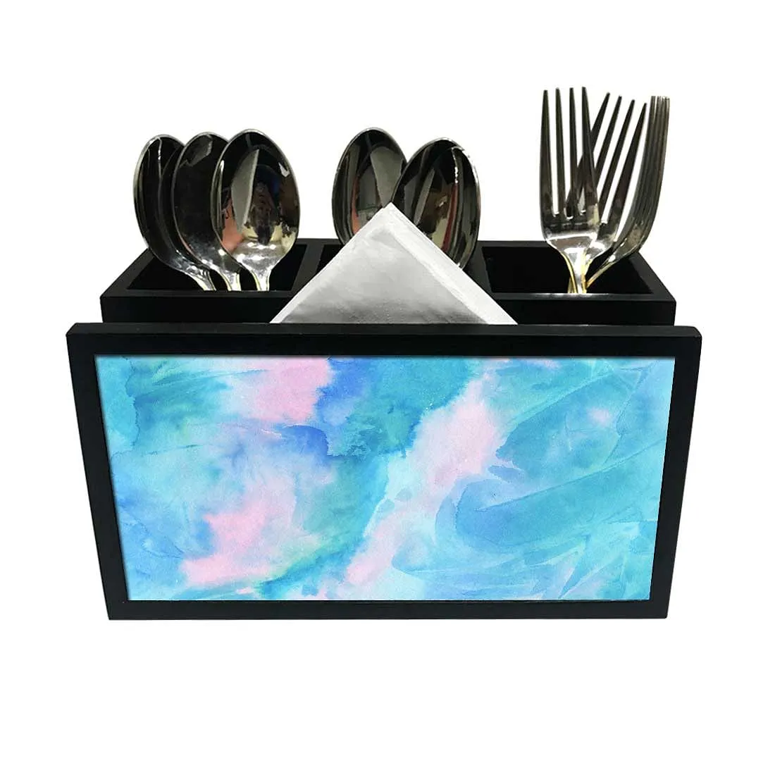 Cutlery Tissue Holder Napkin Stand -  Arctic Space Sky Blue Green Watercolor