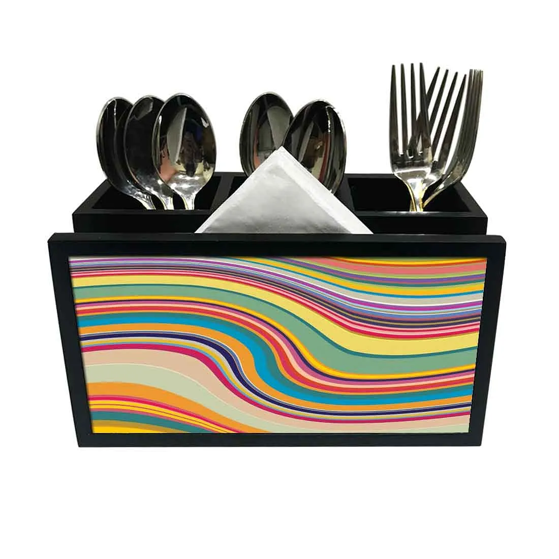 Cutlery Tissue Holder Napkin Stand -  Coloreful Waves Lines