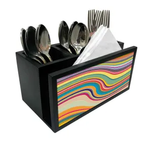 Cutlery Tissue Holder Napkin Stand -  Coloreful Waves Lines