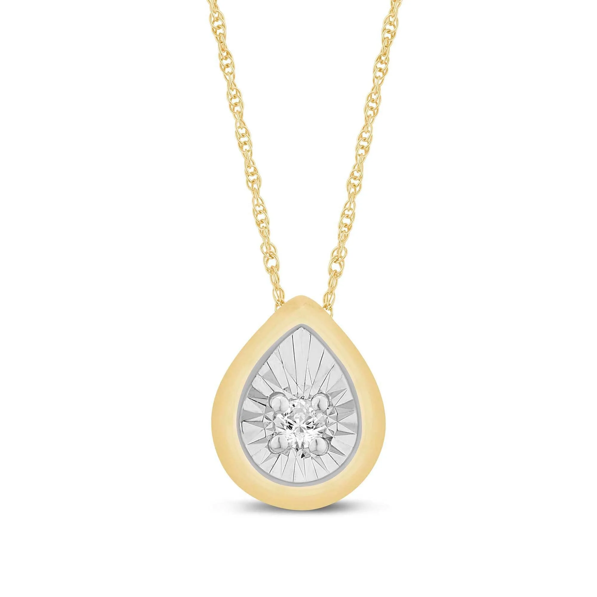 Diamond Set Miracle Surround Pear Necklace in Yellow Gold