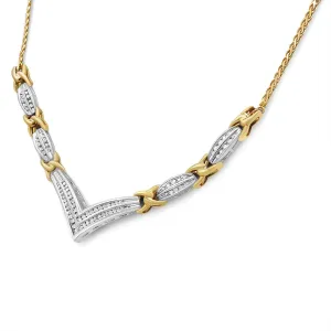Elegant 10K Gold V-Shaped Diamond Necklace with Sparkling 1.0 Cttw Round and Princess Cuts