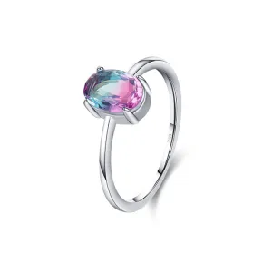 Elegant Oval Shaped Sterling Silver Imitation Watermelon Tourmaline Ring for Women