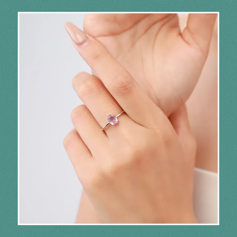 Elegant Oval Shaped Sterling Silver Imitation Watermelon Tourmaline Ring for Women
