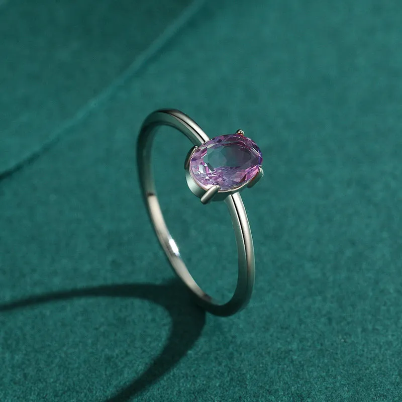 Elegant Oval Shaped Sterling Silver Imitation Watermelon Tourmaline Ring for Women