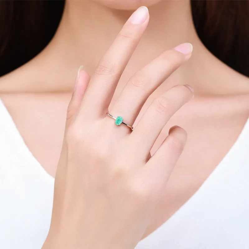 Elegant S925 Sterling Silver Egg Shaped Imitation Palaiba Tourmaline Ring for Women - Size 5-10