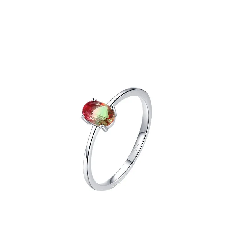 Elegant S925 Sterling Silver Egg Shaped Imitation Palaiba Tourmaline Ring for Women - Size 5-10