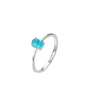 Elegant S925 Sterling Silver Egg Shaped Imitation Palaiba Tourmaline Ring for Women - Size 5-10