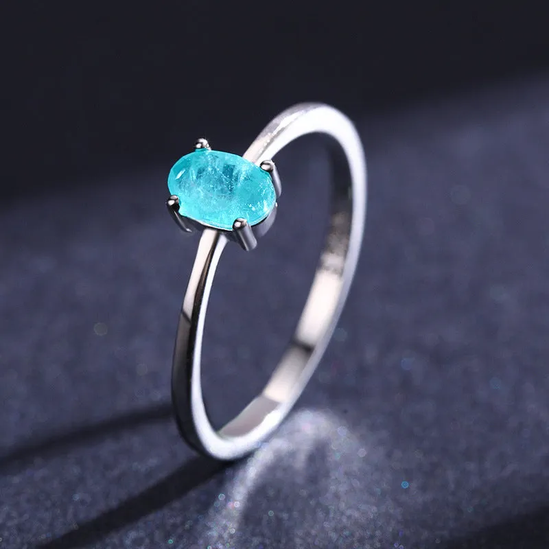 Elegant S925 Sterling Silver Egg Shaped Imitation Palaiba Tourmaline Ring for Women - Size 5-10