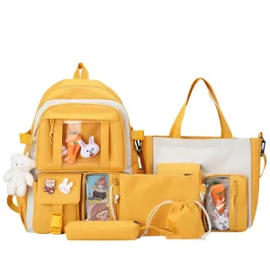 Fashion Yellow Student Bags Set/5Pcs