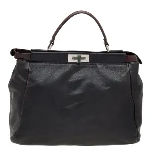 Fendi /dark Leather Large Peekaboo Top Handle Bag
