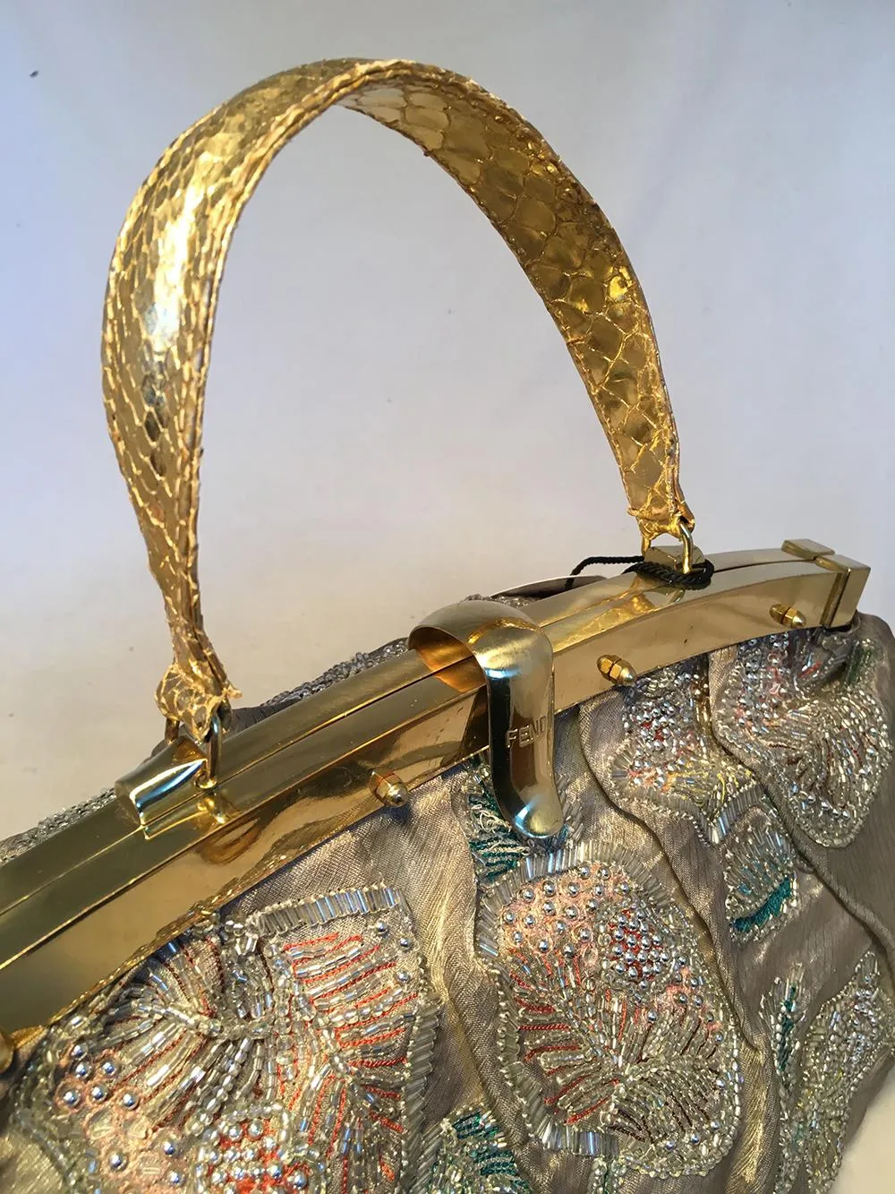 FENDI Sheer Silk Organza Hand Beaded Floral Embroidered Tote