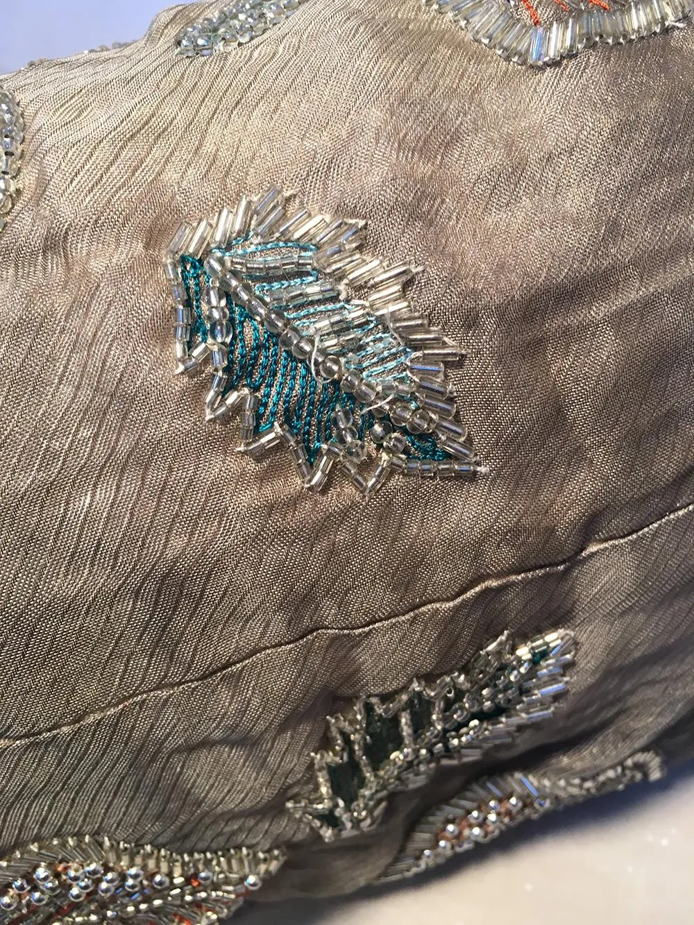 FENDI Sheer Silk Organza Hand Beaded Floral Embroidered Tote
