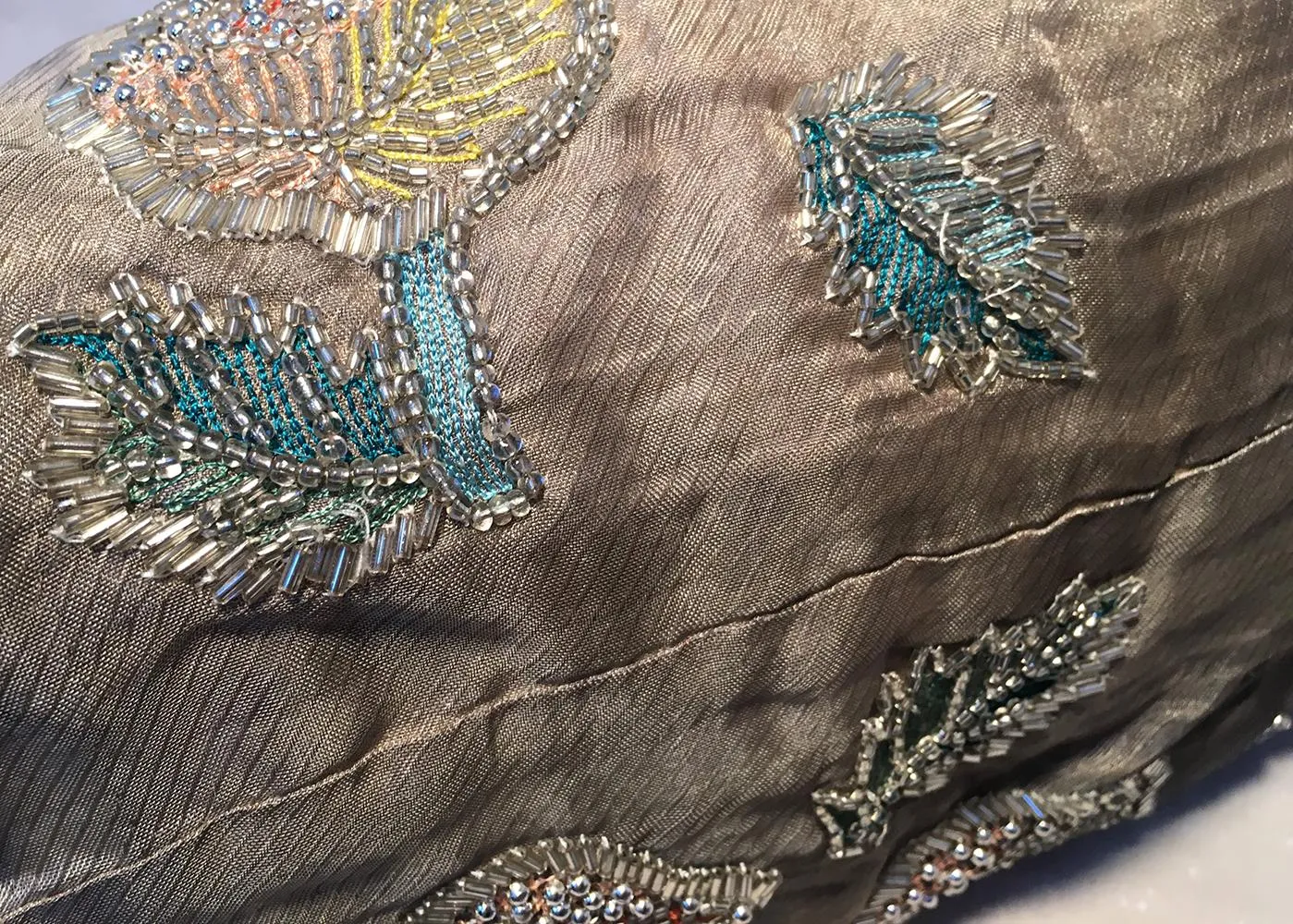 FENDI Sheer Silk Organza Hand Beaded Floral Embroidered Tote