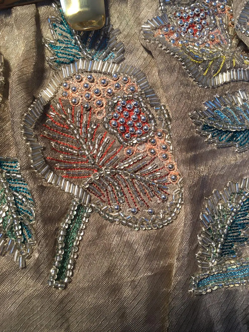 FENDI Sheer Silk Organza Hand Beaded Floral Embroidered Tote