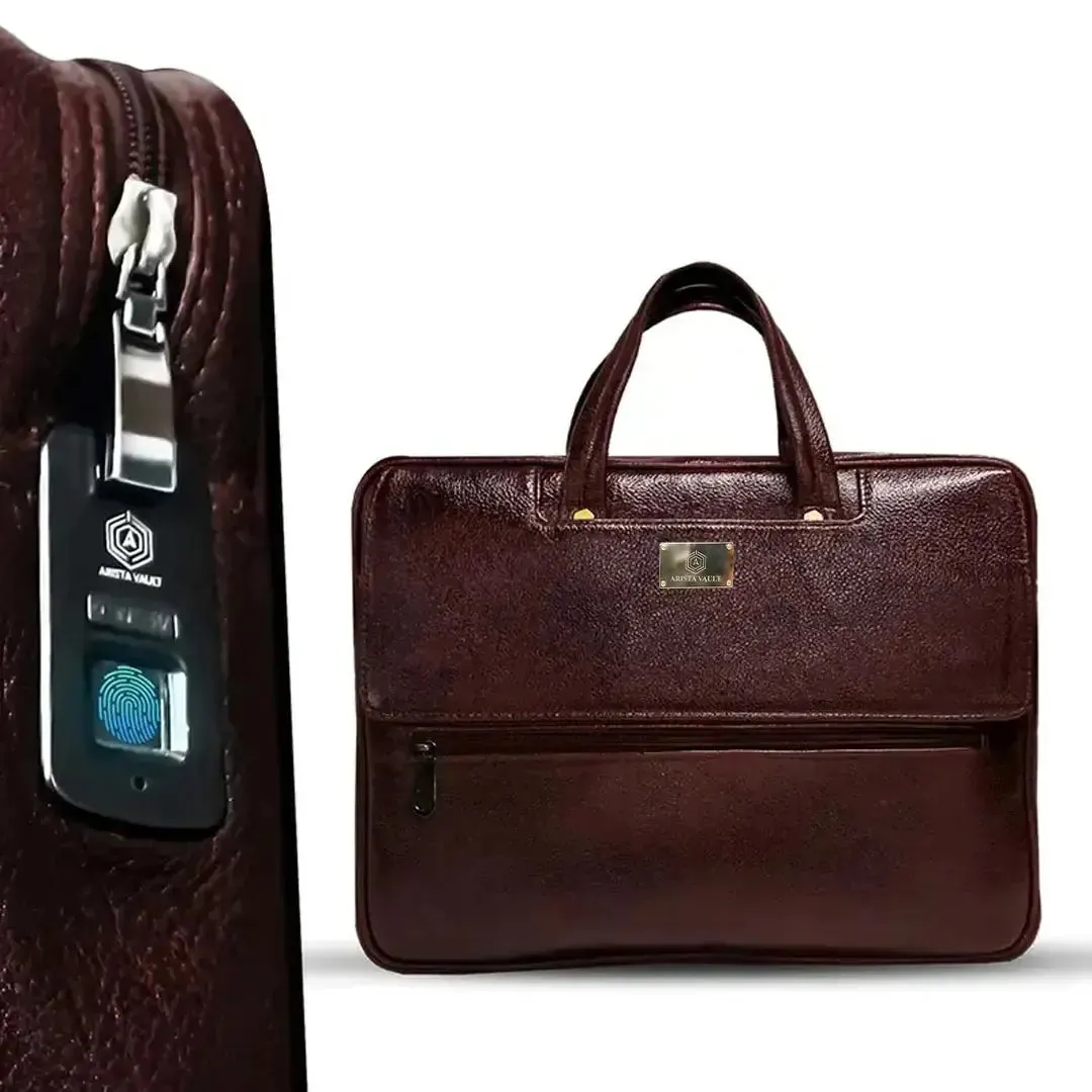 Fingerlock Smart Leather Laptop Bag (Brown)