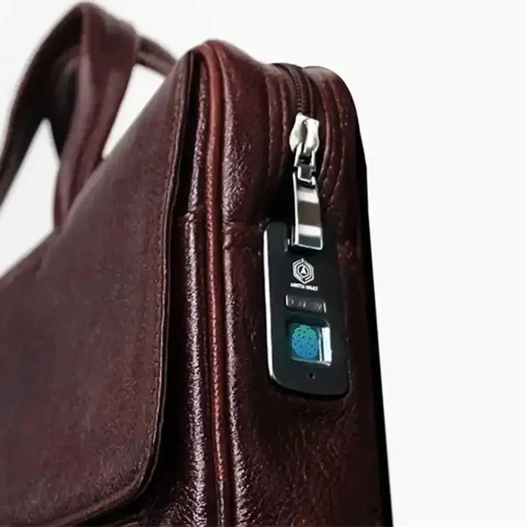 Fingerlock Smart Leather Laptop Bag (Brown)