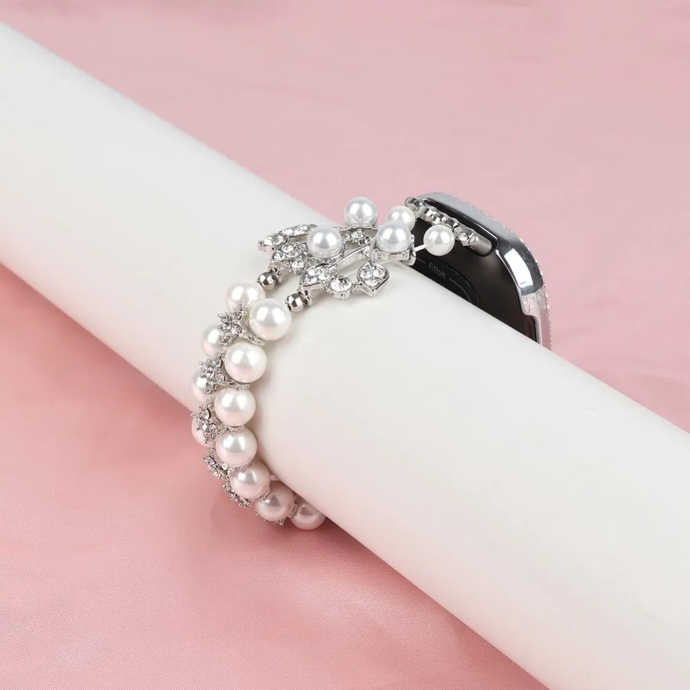 Fitbit Versa 3 rhinestone flower shaped orbs watch strap - White