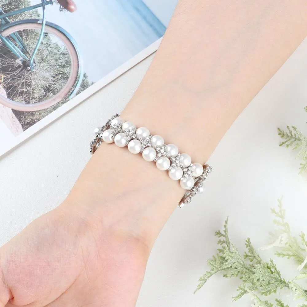 Fitbit Versa 3 rhinestone flower shaped orbs watch strap - White