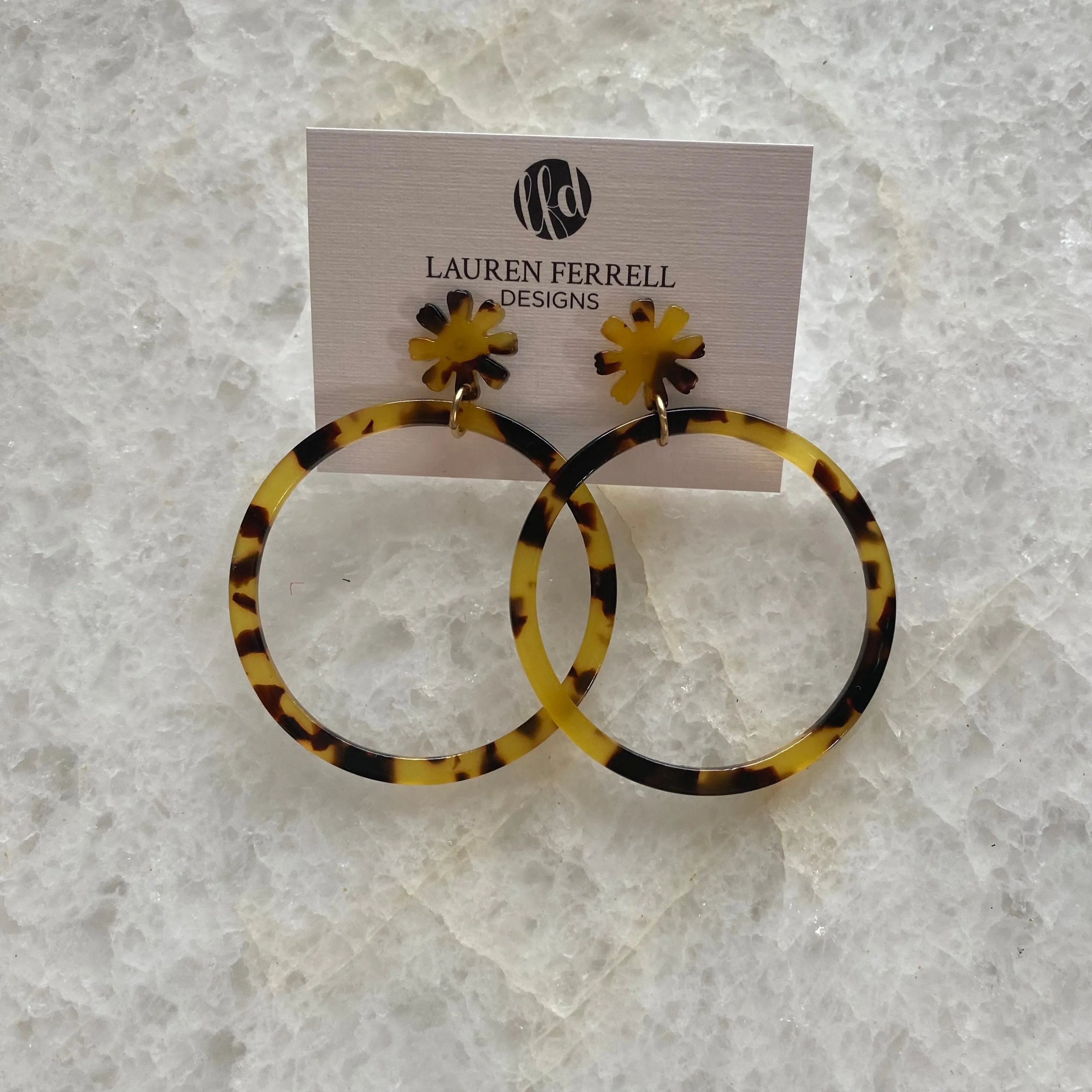Flower Post Acrylic Hoop Earrings