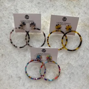 Flower Post Acrylic Hoop Earrings