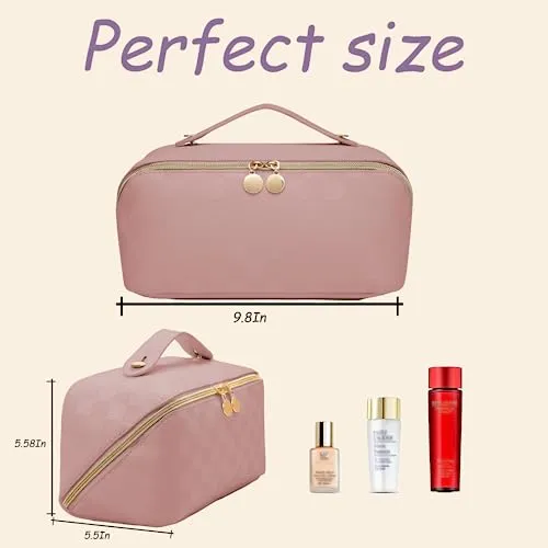 Fogude Travel Cosmetic Bag, Waterproof Toiletry Bag, Travel Cosmetic Organizer, Women's Portable Cosmetic Bag with Carrying Handle (Rose Red)