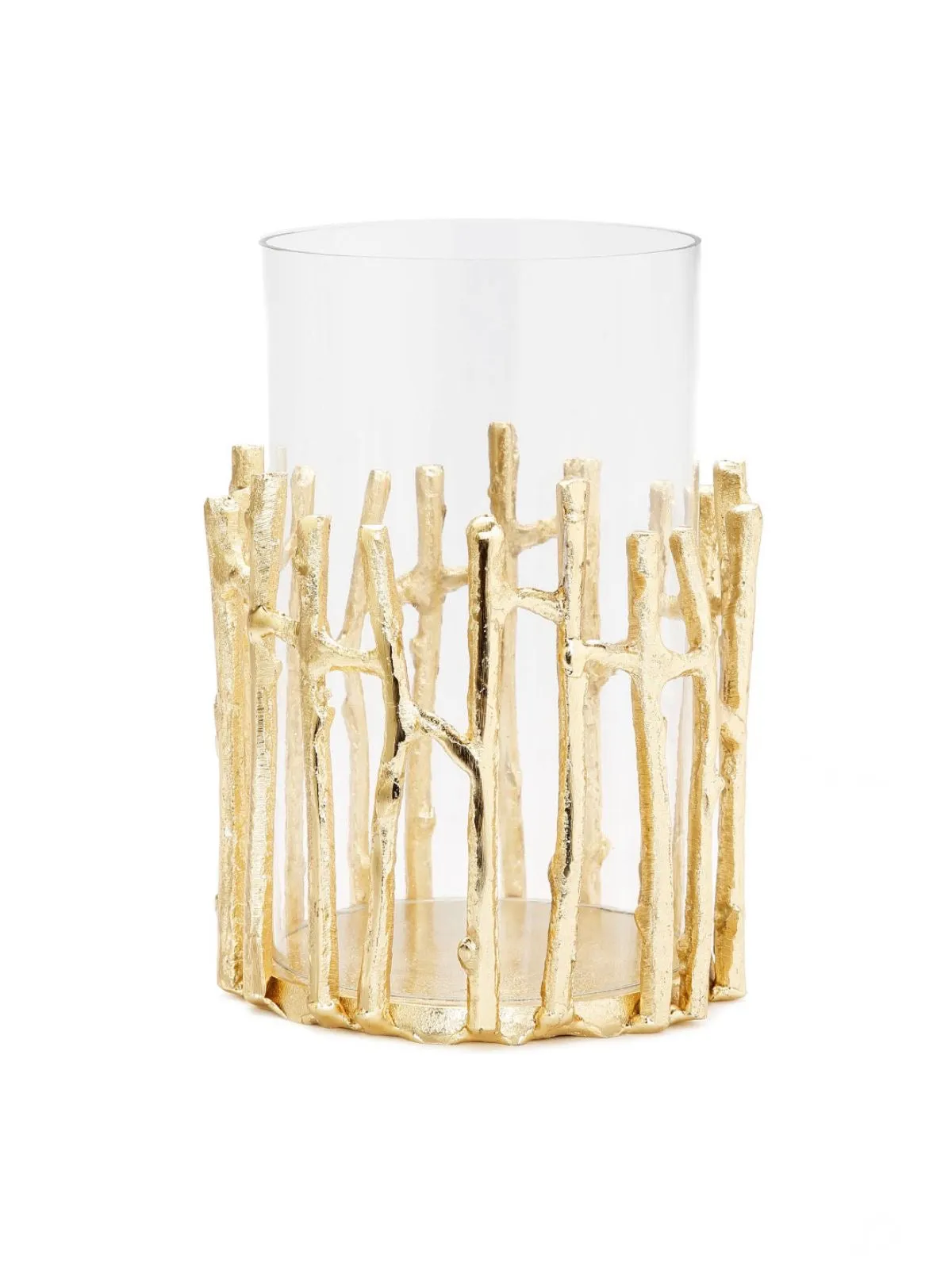 Glass Hurricane Floral Vase with Gold Twig Design (3 Sizes)
