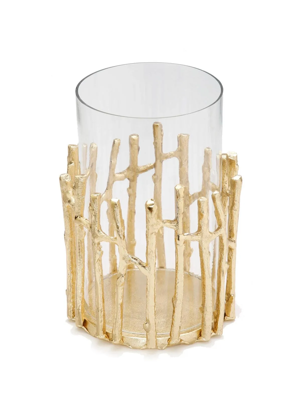 Glass Hurricane Floral Vase with Gold Twig Design (3 Sizes)