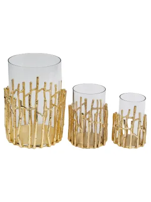 Glass Hurricane Floral Vase with Gold Twig Design (3 Sizes)
