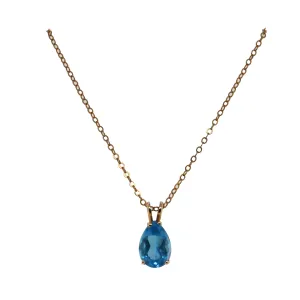 Gold Pear Shaped Swiss Blue Topaz Pendant with Chain
