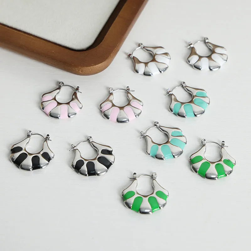 Golden Fan-shaped Enamel Earrings - Exquisite High-End Design for Stylish Women