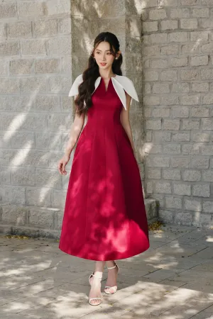 Hadid A-line V-Neck Silk Satin Midi Dress