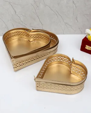 Heart Shape Gifting Iron Tray Basket | Gold | Set Of 3