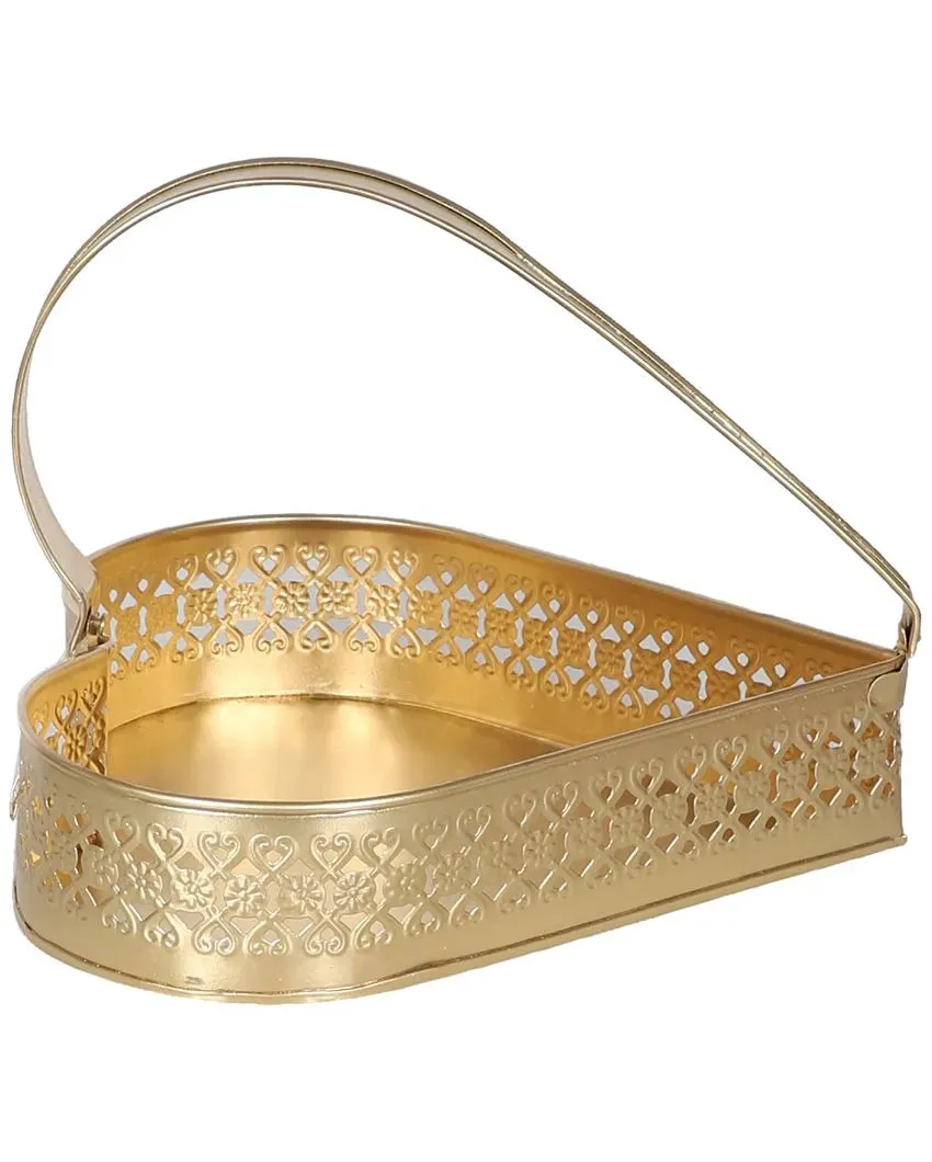 Heart Shape Gifting Iron Tray Basket | Gold | Set Of 3