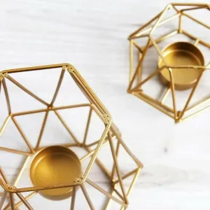 Hexagon Shaped Metal Candle Stand-(14306)Golden(SA2405-17)