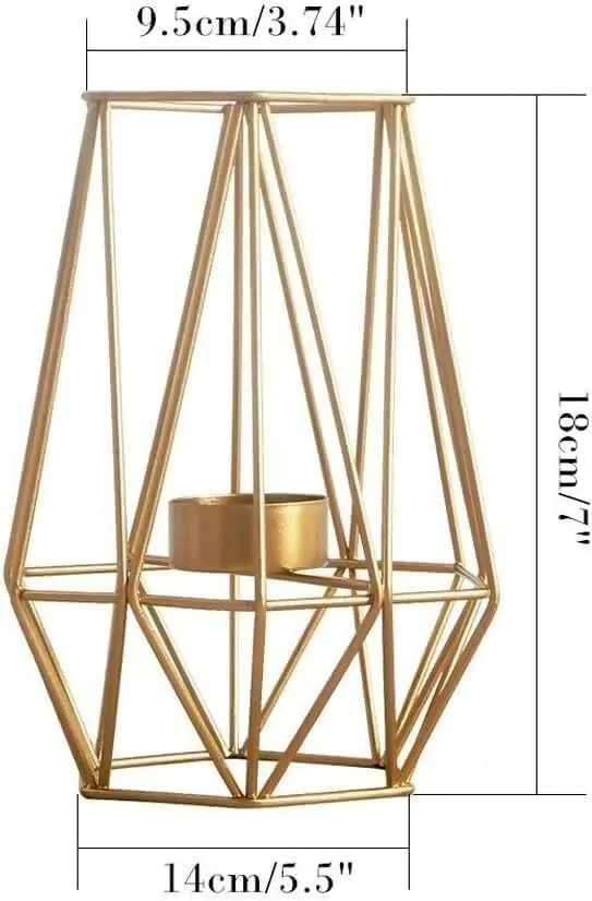 Hexagon Shaped Metal Candle Stand-(14306)Golden(SA2405-17)