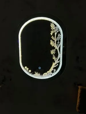 HIMANS Diamond Capsule Shaped Led Mirror with First/Second Touch Sensor. Golden Light Silver Mirror.Stunning Home Diamond Decor Mirror.