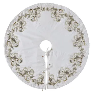 Imperial Design Hand Beaded Christmas Tree Skirt on Cream Silk- Large - 60"