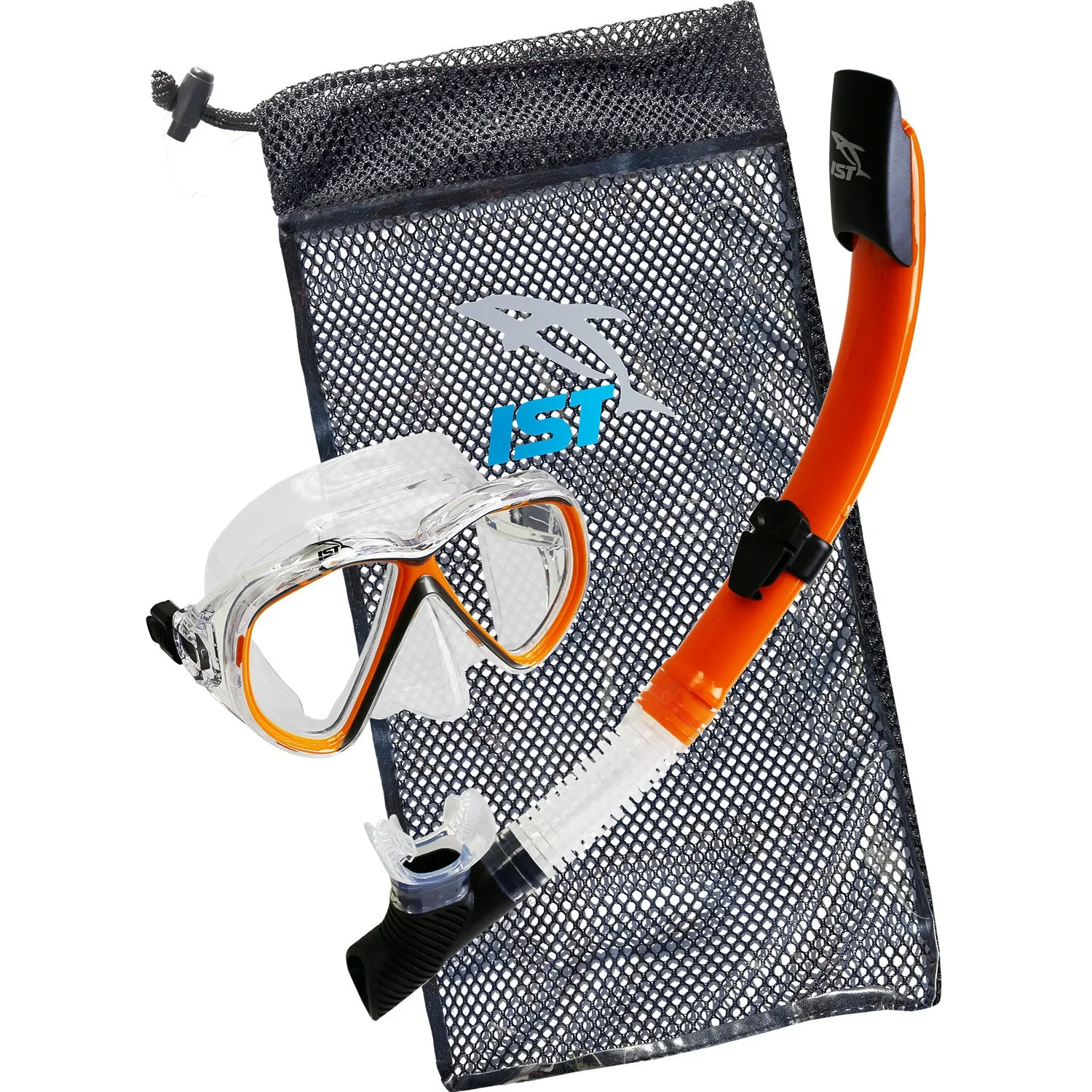 IST CS01 Snorkeling Combo Set: Mask, Semi-Dry Snorkel, Mesh Travel Bag