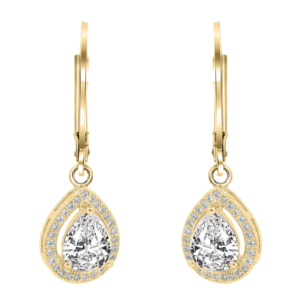 Izzy 18k White Gold Plated Halo Teardrop Earrings with Swarovski Crystals