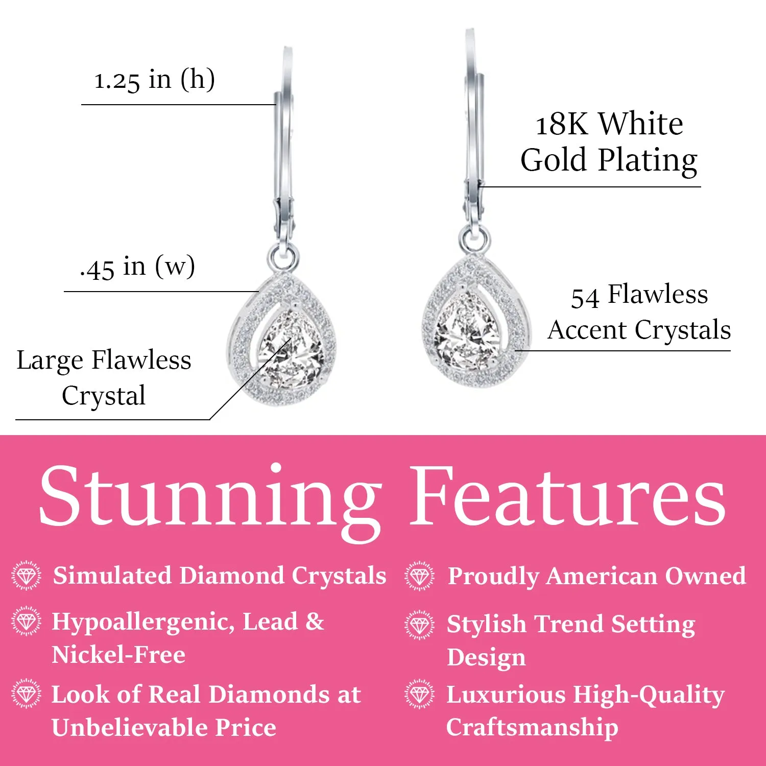Izzy 18k White Gold Plated Halo Teardrop Earrings with Swarovski Crystals