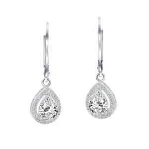 Izzy 18k White Gold Plated Halo Teardrop Earrings with Swarovski Crystals