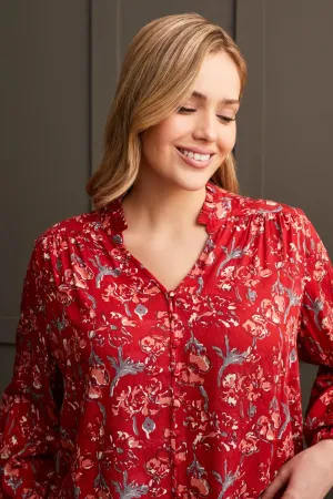 Jacquard Challis Button Up Blouse