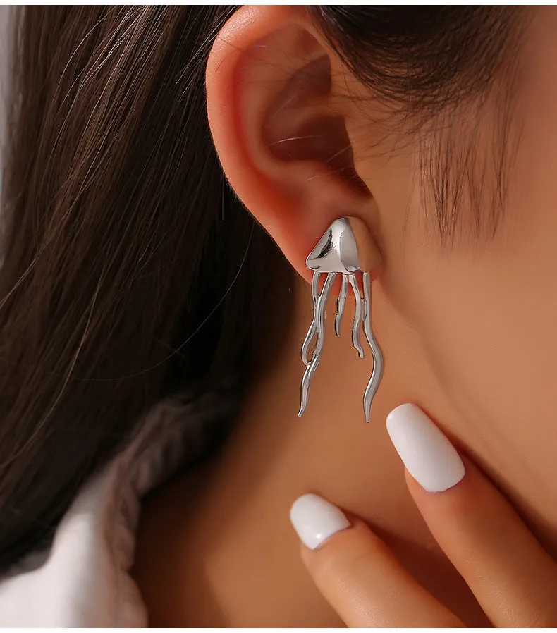 Jellyfish Tassel Geometric Earrings - Titanium Steel Gold-Plated Statement Earrings